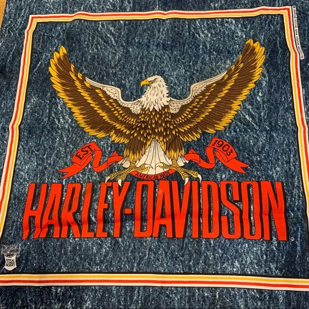 NWOT Harley-Davidson Motorcycle Biker Bandanna Eagle Denim Blue Jean‎ Scarf